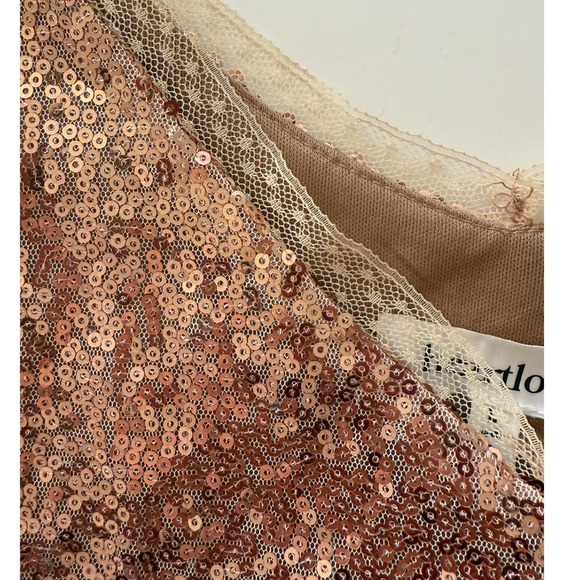 VTG Sequin Cami Top Sz L Dainty Lace Trim Rose Gold - Picture 11 of 13